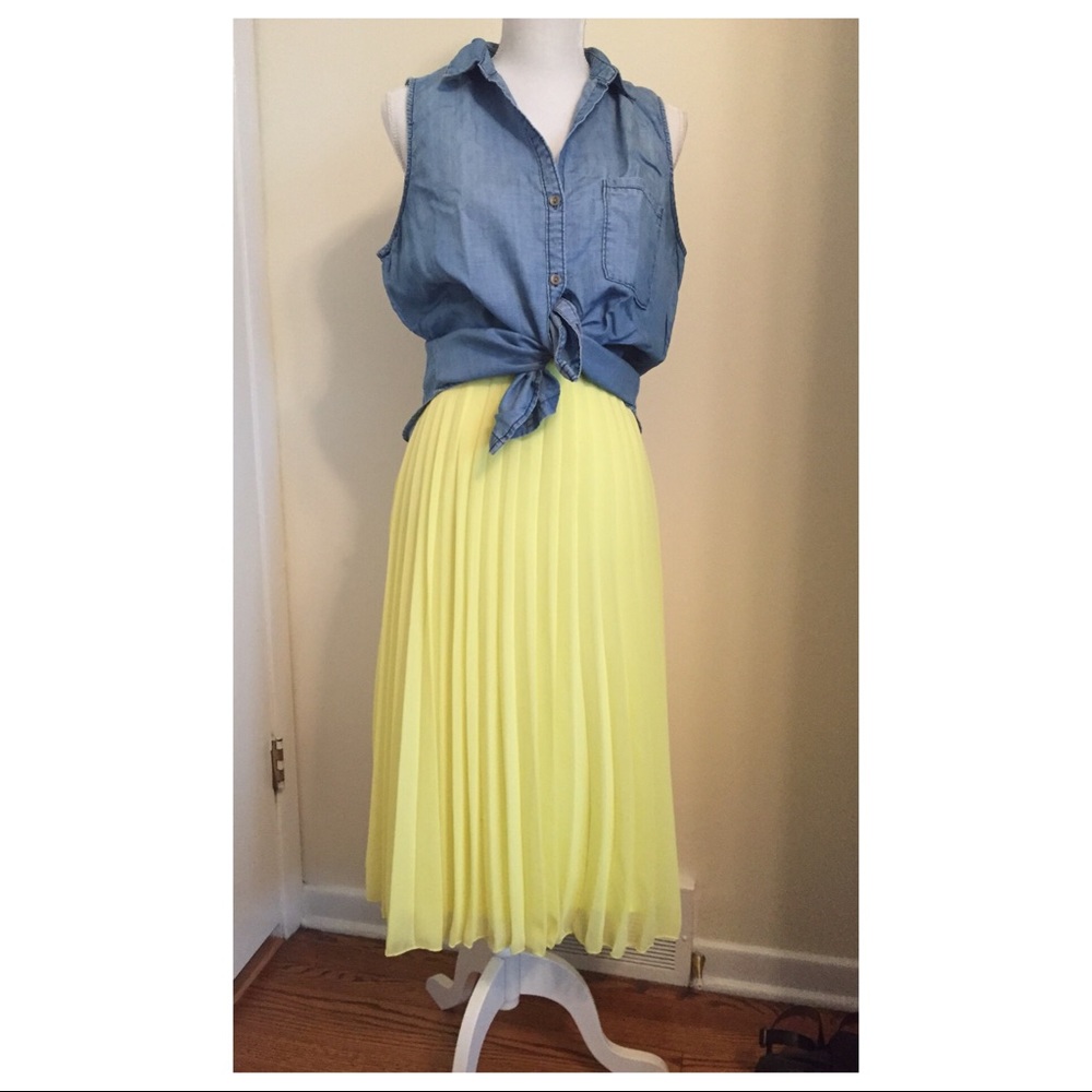 ASOS lemon chiffon yellow pleated midi skirt